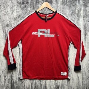 Vintage Polo Jeans Co Ralph Lauren RL67 Long Sleeve Shirt Men's 2XL Red 1990s